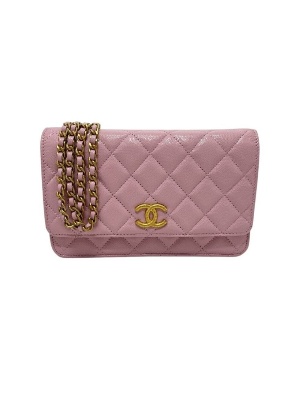 Chanel Shoulder Bag CC Logo Chain Wallet Caviar Leather Pink